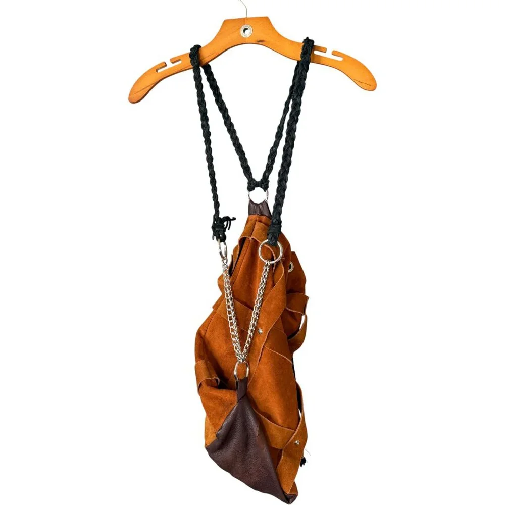 Brown Suede Drawstring Backpack Boho - Picture 2 of 8